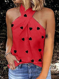 Heart Print Halter Off Shoulder Sleeveless Tank Top Shopvhs.com