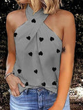 Heart Print Halter Off Shoulder Sleeveless Tank Top Shopvhs.com