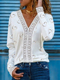 Heart Print Lace Paneled Long Sleeve T-Shirt Shopvhs.com
