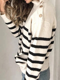 High Neck Pullover Strap Studded Striped Sweater Shopvhs.com