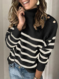 High Neck Pullover Strap Studded Striped Sweater Shopvhs.com