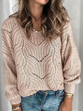 Hollow Solid Pullover Long Sleeve Sweater