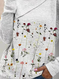 Irregular Collar Floral Long Sleeve Buttons T-Shirt Shopvhs.com