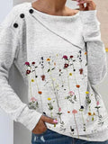 Irregular Collar Floral Long Sleeve Buttons T-Shirt Shopvhs.com