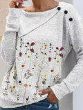 Irregular Collar Floral Long Sleeve Buttons T-Shirt Shopvhs.com