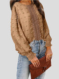 Jacquard Round Neck Lace Long Sleeve Blouse Shopvhs.com