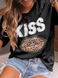 Kiss Leopard Print Round Neck Short Sleeve T-shirt Shopvhs.com