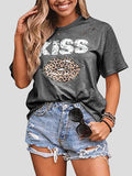 Kiss Leopard Print Round Neck Short Sleeve T-shirt Shopvhs.com