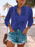 Lace Button Long Sleeve Blouse Shopvhs.com