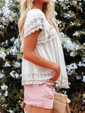 Lace Panel Hollow Puff Sleeve Blouse Shopvhs.com