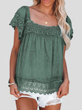 Lace Panel Hollow Puff Sleeve Blouse Shopvhs.com