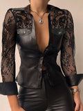 Lace-Paneled Leather Long-Sleeve Blouses Shopvhs.com
