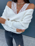 Lace Sling Strapless Long Sleeve Sweater