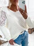 Lace Stitching Long Sleeve Hollow Knit Sweater Shopvhs.com