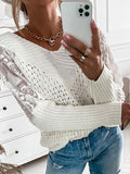 Lace Stitching Long Sleeve Hollow Knit Sweater