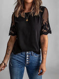 Lace Stitching Round Neck Short Sleeve T-Shirt Shopvhs.com