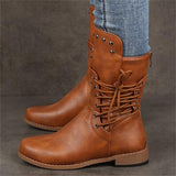 Lace-Up Solid Color Rivet Boots For Women Shopvhs.com