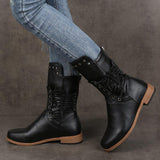 Lace-Up Solid Color Rivet Boots For Women