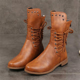 Lace-Up Solid Color Rivet Boots For Women Shopvhs.com