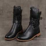 Lace-Up Solid Color Rivet Boots For Women Shopvhs.com