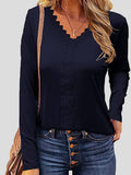 Lace V-Neck Long Sleeve T-Shirt Shopvhs.com