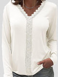 Lace V-Neck Long Sleeve T-Shirt Shopvhs.com