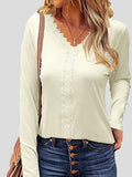 Lace V-Neck Long Sleeve T-Shirt Shopvhs.com