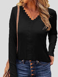 Lace V-Neck Long Sleeve T-Shirt Shopvhs.com