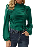 Lantern Sleeve Solid Color Ruched T Shirts Shopvhs.com