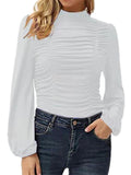 Lantern Sleeve Solid Color Ruched T Shirts Shopvhs.com