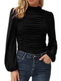 Lantern Sleeve Solid Color Ruched T Shirts Shopvhs.com