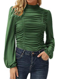 Lantern Sleeve Solid Color Ruched T Shirts Shopvhs.com