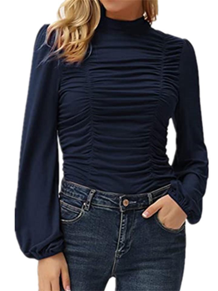 Lantern Sleeve Solid Color Ruched T Shirts Shopvhs.com