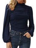 Lantern Sleeve Solid Color Ruched T Shirts Shopvhs.com