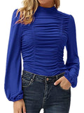 Lantern Sleeve Solid Color Ruched T Shirts Shopvhs.com