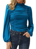 Lantern Sleeve Solid Color Ruched T Shirts Shopvhs.com