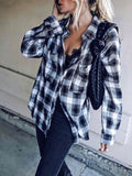 Lapel Black And White Plaid Long Sleeve Blouse Shopvhs.com