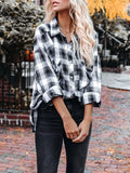 Lapel Black And White Plaid Long Sleeve Blouse Shopvhs.com