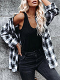 Lapel Black And White Plaid Long Sleeve Blouse Shopvhs.com