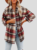 Lapel Buttoned Plaid Long Sleeve Coat Shopvhs.com