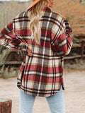 Lapel Buttoned Plaid Long Sleeve Coat Shopvhs.com