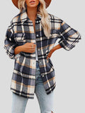 Lapel Buttoned Plaid Long Sleeve Coat Shopvhs.com