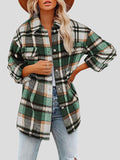 Lapel Buttoned Plaid Long Sleeve Coat Shopvhs.com
