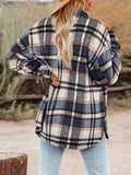 Lapel Buttoned Plaid Long Sleeve Coat Shopvhs.com