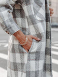 Lapel Check Button Pocket Long Coat Shopvhs.com