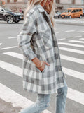 Lapel Check Button Pocket Long Coat Shopvhs.com