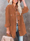 Lapel Corduroy Pocket Long Sleeve Coat Shopvhs.com