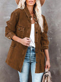 Lapel Corduroy Pocket Long Sleeve Coat Shopvhs.com