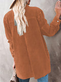 Lapel Corduroy Pocket Long Sleeve Coat Shopvhs.com