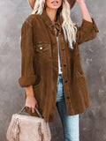 Lapel Corduroy Pocket Long Sleeve Coat Shopvhs.com